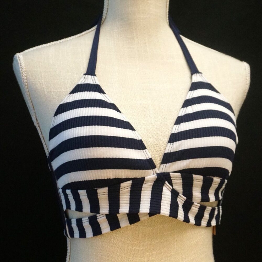 Kona Sol Navy and White Stripe Halter Bikini Top Medium